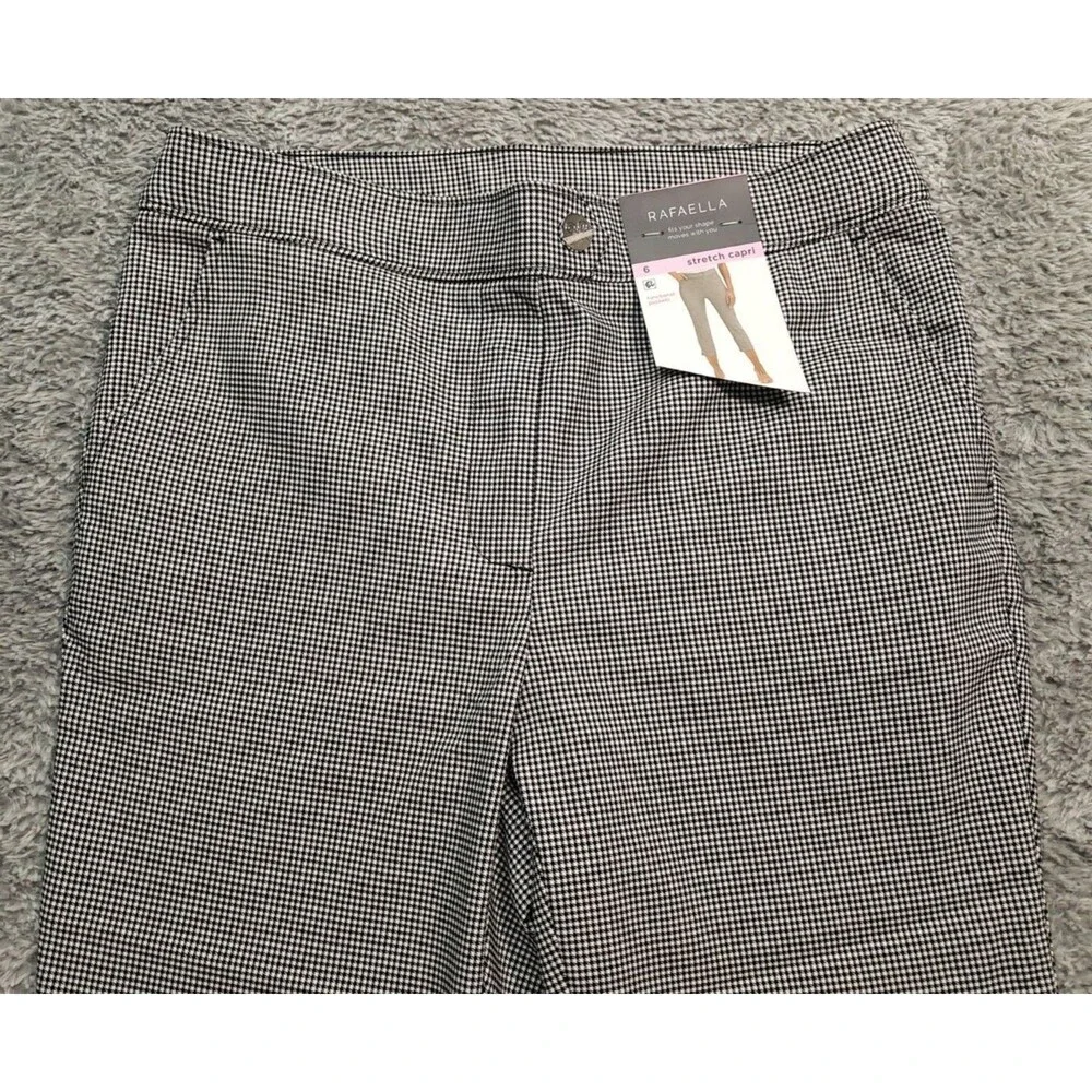 New Rafaella Capri Pants Womens 6 Pull On Elastic Comfort Waist Stretch Checked